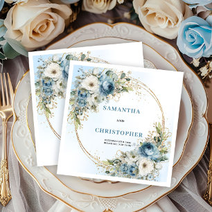 Serviette En Papier Serviettes de mariage florales bleu poussiéreux gl