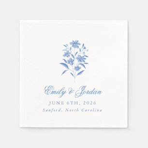 Serviette En Papier Serviettes de mariage florales bleues et blanches