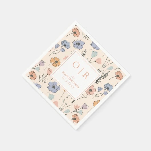 Serviette En Papier Serviettes de mariage florales de printemps avec i (Coin)