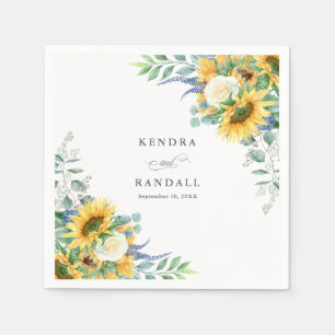 Serviette En Papier Serviettes de mariage florales de tournesols et de