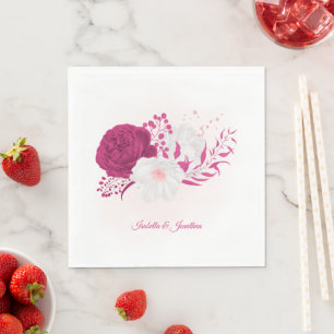 Serviette En Papier serviettes de mariage florales fuchsia et blanches