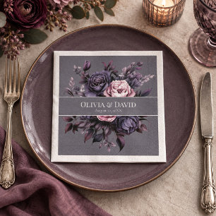 Serviette En Papier Serviettes de mariage florales prune gothique