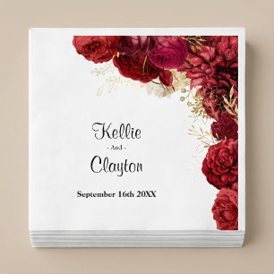 Serviette En Papier Serviettes de mariage florales rouges et or