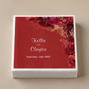 Serviette En Papier Serviettes de mariage florales rouges et or