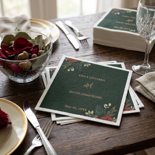 Serviette En Papier Serviettes de mariage florales vert foncé romantiq