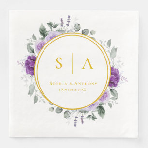 Serviette En Papier Serviettes de mariage florales violettes