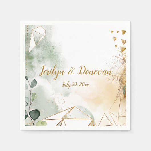 Serviette En Papier Serviettes de Mariage géométrique en or vert (Devant)