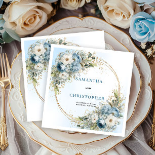 Serviette En Papier Serviettes de mariage Glam Dusty Blue Roses Or