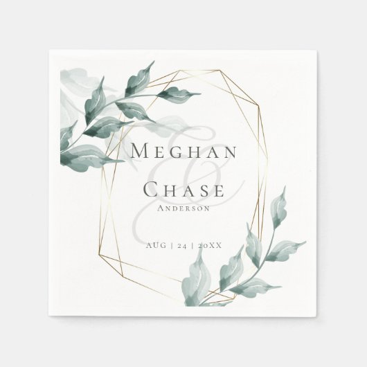 Serviette En Papier Serviettes de mariage |Grayed Jade Green Botanique (Devant)