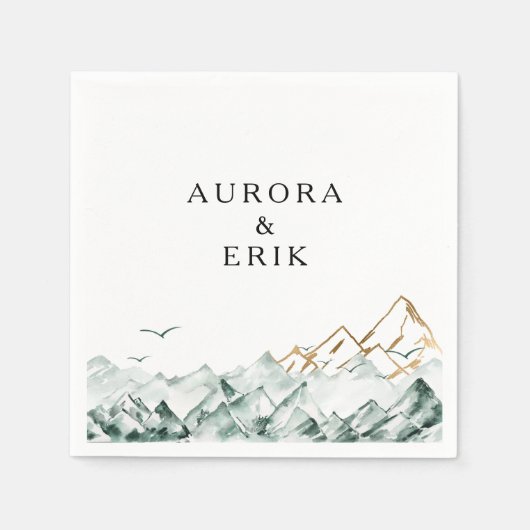 Serviette En Papier Serviettes de Mariage Green et Gold Mountain (Devant)