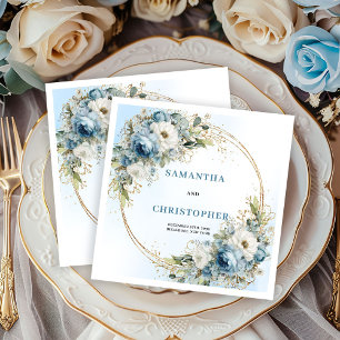 Serviette En Papier Serviettes de mariage Luxe Blanche Pivoine Bleu Or