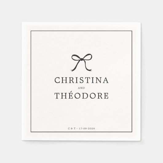 Serviette En Papier Serviettes de mariage minimaliste noir (Devant)