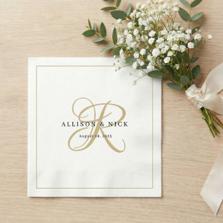 Serviette En Papier Serviettes de mariage minimalistes en or avec mono