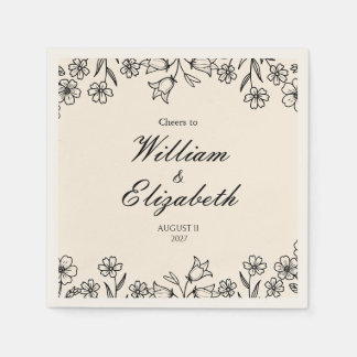 Serviette En Papier Serviettes de mariage minimalistes florales ivoire