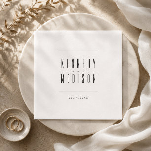 Serviette En Papier Serviettes de mariage minimalistes noires et blanc
