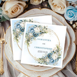 Serviette En Papier Serviettes de mariage modernes à fleurs bleues et