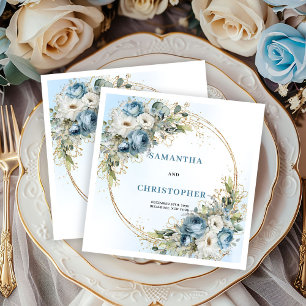 Serviette En Papier Serviettes de mariage Modernes Pivoines Bleu Pouss