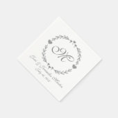 Serviette En Papier Serviettes de Mariage monogramme au coeur d'argent (Coin)