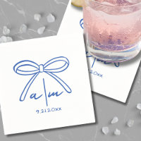 Serviettes de mariage monogramme bleu dessinées à