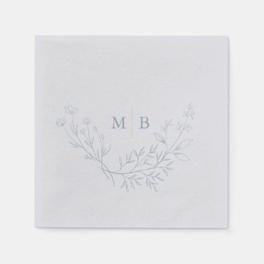 Serviette En Papier Serviettes de Mariage monogramme bleu poussiéreux  (Devant)