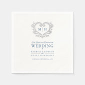 Serviette En Papier Serviettes de mariage monogramme de couronne bleu (Devant)