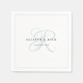 Serviette En Papier Serviettes de Mariage Monogramme Dusty Blue Minima (Devant)