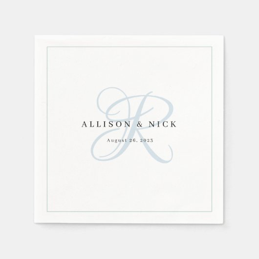 Serviette En Papier Serviettes de Mariage Monogramme Dusty Blue Minima (Devant)