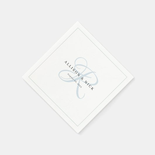 Serviette En Papier Serviettes de Mariage Monogramme Dusty Blue Minima (Coin)