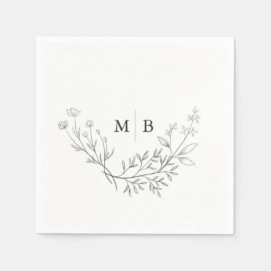 Serviette En Papier Serviettes de Mariage Monogramme Formelles Minimal (Devant)