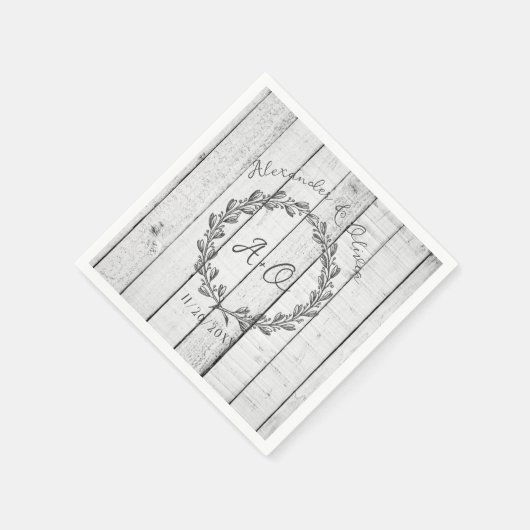 Serviette En Papier Serviettes de Mariage Monogramme Rustique Blanc (Coin)