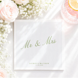 Serviette En Papier Serviettes de mariage Mr & Mrs Citron Vert Rayure