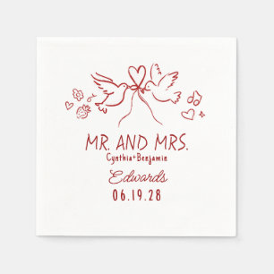 Serviette En Papier Serviettes de mariage oiseaux de l'amour dessinés 