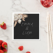 Serviettes de mariage Pampas Rose Botanique Noire