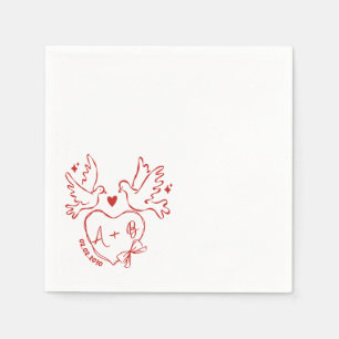 Serviette En Papier Serviettes de mariage personnalisées avec cœur de