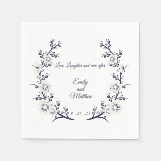 Serviette En Papier Serviettes de mariage personnalisées bleu et blanc
