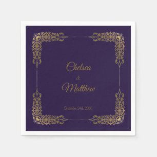 Serviette En Papier Serviettes de Mariage pourpre à bordure dorée