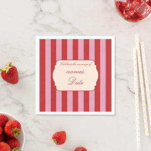 Serviette En Papier Serviettes de mariage rayées rose et rouge personn