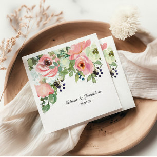 Serviette En Papier Serviettes de mariage romantiques florales coquill