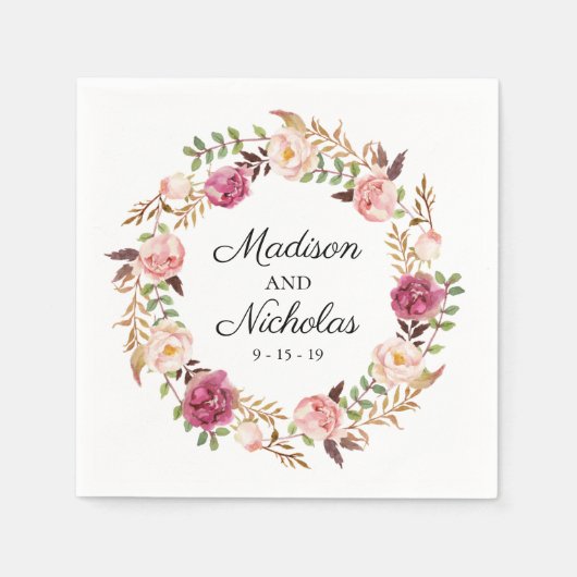 Serviette En Papier Serviettes de Mariage rose rustique (Devant)