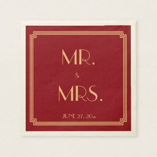 Serviette En Papier Serviettes de mariage rouges Art Déco Gatsby le Ma