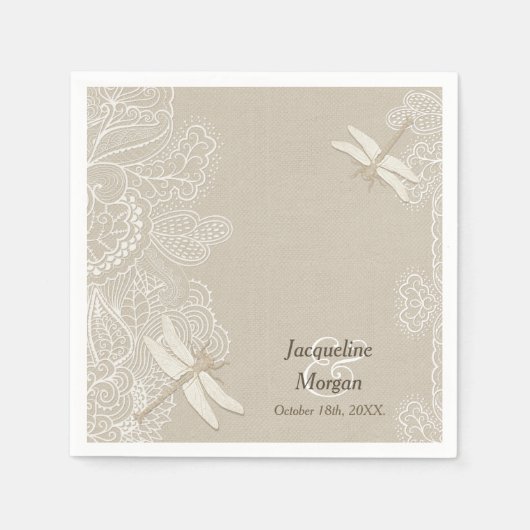 Serviette En Papier Serviettes de Mariage rustique Burlap et dentelle (Devant)