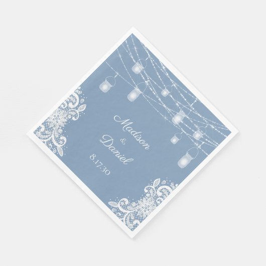 Serviette En Papier Serviettes de Mariage Rustique Dusty Blue Lights (Coin)
