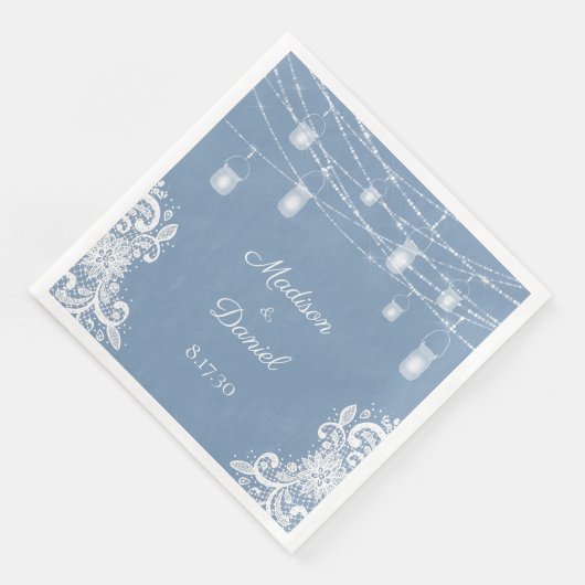 Serviette En Papier Serviettes de Mariage Rustique Dusty Blue Lights (Coin)