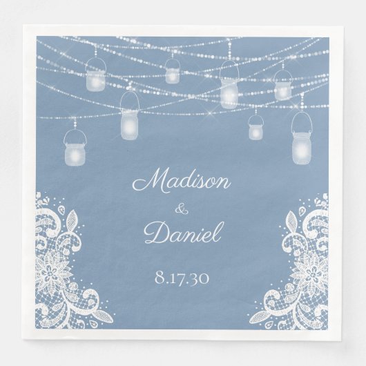 Serviette En Papier Serviettes de Mariage Rustique Dusty Blue Lights (Devant)