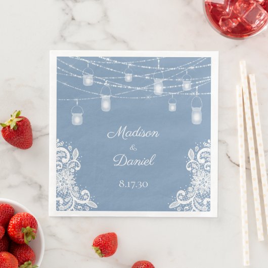 Serviette En Papier Serviettes de Mariage Rustique Dusty Blue Lights (En situation)