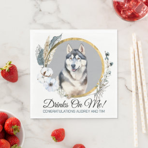 Serviette En Papier Serviettes de mariage sibérien avec photo de chien