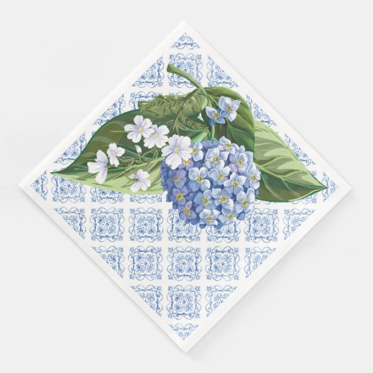 Serviette En Papier Serviettes de mariage tuile bleue Hortensias (Coin)