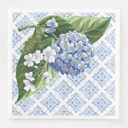 Serviette En Papier Serviettes de mariage tuile bleue Hortensias (Devant)