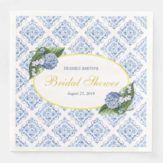 Serviette En Papier Serviettes de mariage tuile bleue Hydrangeas (Devant)