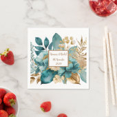 Serviette En Papier Serviettes de Mariage turquoise et or (En situation)